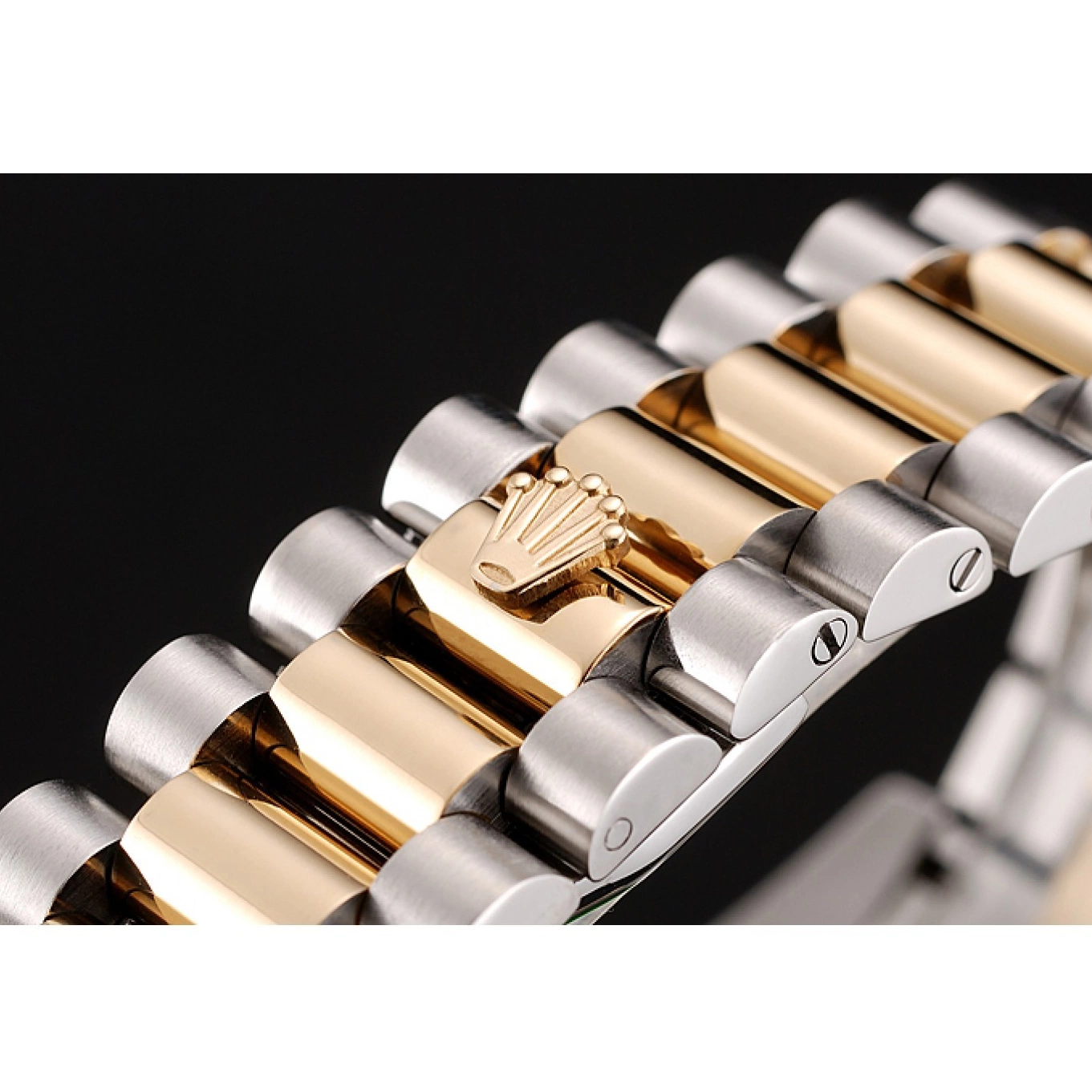 Aaa replica watch Rolex Tone Gold Dial Champagne Case Swiss 1453974 Diamond Day-Date Stainless Steel Two Bracelet 0520